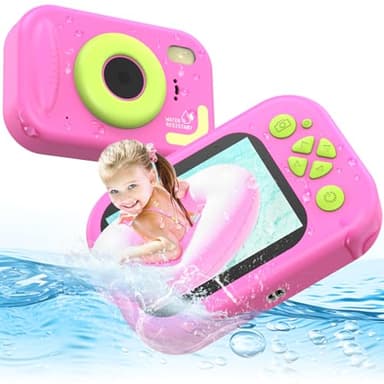 ULEWAY Macchina Fotografica Bambini, 2.4" 1080P Fotocamera Digitale Impermeabile Bambini, Macchina Fotografica Subacquea Giocattolo Videocamera con Scheda SD 32G per Bambini 3-12 anni (Rosa)