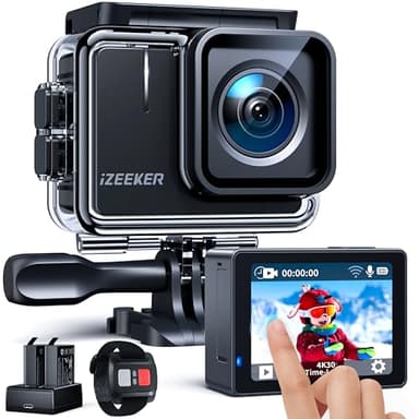 iZEEKER Action Cam 4K 20MP, Ultral Grandangolo 170° Videocamera Subacquea 40M Impermeabile, Vlog Fotocamera per Casco con Touchscreen, WIFI, EIS, Telecomando, 2 Batterie/Kit di Ricarica/Accessori