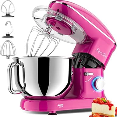 Impastatrice Planetaria Facelle Robot da Cucina 1500W Mixer Cucina 6,5 L Basso Rumore Multifunzione Impastatrice Professionale con Ganci Impastatore 6 Velocità, lavabile in lavastoviglie(Viola)