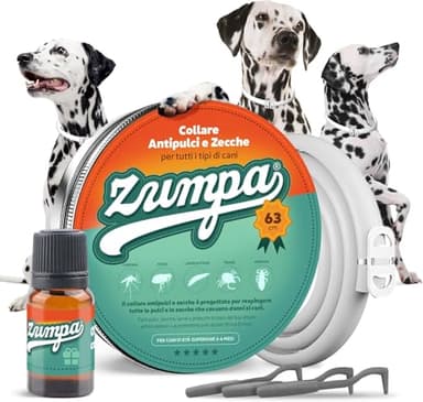 Zumpa Collare Antipulci e Zecche per Cani Taglia Grande e Piccola - 63 cm - Repellente Naturale - Collare Antiparassitario Cane - Protegge Pulci Zecche Pidocchi - Collare Antizecche e Antizanzare Cane