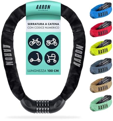 AARON Lock One - Catena antifurto per bicicletta con codice a 5 cifre - lucchetto in metallo e alta sicurezza - per mountain bike, da trekking, da turismo, da corsa, veicoli elettrici