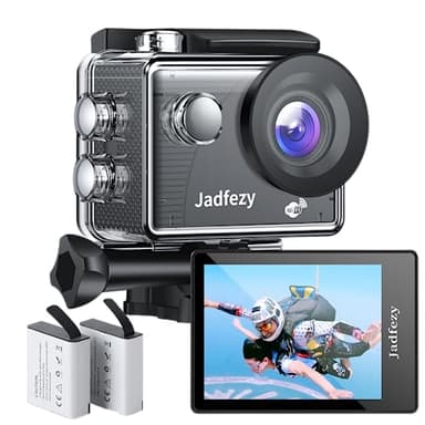 Jadfezy WiFi Action Cam 1080P, Macchina Fotografica Subacquea da 12 MP e Grandangolare, Fotocamera Subacquea da 30M Dotato di 2×1050mAh Batteries e Accessori di Montaggio per Casco e Bicicletta, ecc.