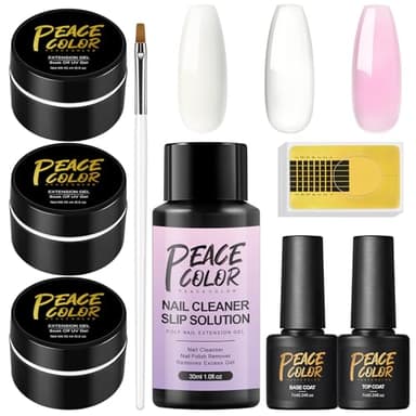 PEACECOLOR Gel Unghie Ricostruzione e 3 Colori Poly Nail Extension Rosa Bianco Chiaro UV Nail Gel con 30ml Nail Slip Solution per Unghie Builder