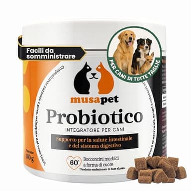 PROBIOTICI PER CANI (60 Snack Naturali) - PROBIOTICO PER CANI | Bacillus velezensis e Inulina di Cicoria | Integratore per Intestino e Difese - Bocconcini a Forma di Cuore Gustosi