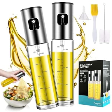 YAMAIDUO 2 Pezzi Nebulizzatore Olio, 100 ML Spruzzino Olio per Friggitrice Aria in Acciaio Inossidabile Vetro, Oliera Spray Oliva per Cucina con Imbuti, per Insalate/Grigliare/Pasta/BBQ