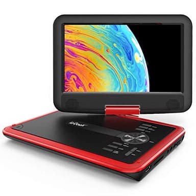 iegeek 11.5" Lettore Dvd Portatile con lo Schermo Girevole a 360° per Protezione Occhi LCD, Batteria Ricaricabile Potenziata Di 5 Ore, Riproduzione Memoria Supportata, Riproduzione Loop (Rosso)