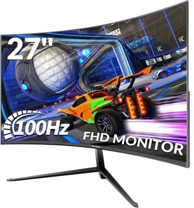CRUA Monitor Curvo 27 Pollici FHD 1080P, 100Hz con FreeSync, 1ms, Eye-Care, HDMI/VGA, VESA, Senza Cornice, Schermo PC Gaming 1800R per PS5/Xbox/Lavoro/Ufficio