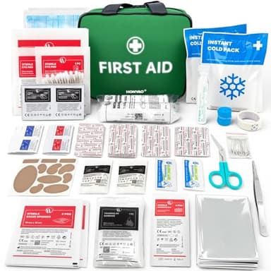 HONYAO Kit di Pronto Soccorso 180 Pezzi, Kit Primo Soccorso Completo per Casa Auto Aziende Sport Viaggio Camping Trekking Bambini, Verde