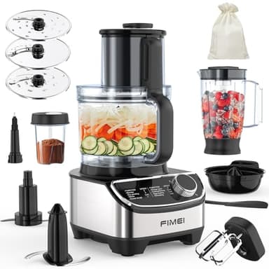 FIMEI Processore Alimentare Multifunzione 1300 W, 3 Velocità e Funzione Impulso, Tritatutto 3,5 l, Frullatore 1,5 l, Smerigliatrice, Spremiagrumi, Impastatrice, Frusta, Grattugia, Disco Rotante