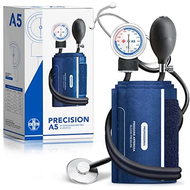 AIESI® Sfigmomanometro Manuale professionale aneroide modello classico per adulti con stetoscopio piatto PRECISION A5, Garanzia Italia 24 mesi