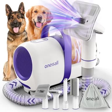 oneisall cane aspirapolvere con spazzola, forte potenza di aspirazione cane spazzola aspirapolvere con 12000 Pa, succhia il 99,99% dei peli di animali domestici (1,5L) con 4 accessori per la cura