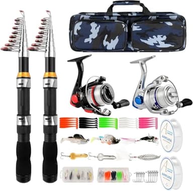 Canna da pesca telescopica con mulinello combinato, 2 pezzi, 2 pezzi, canna da pesca pieghevole, mulinello da pesca, accessori con borsa da pesca, kit per canna da pesca portatile per acqua salata