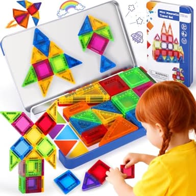 Vautvis Blocchi Magnetici Per Bambini, 53 Pezzi Costruzioni Magnetiche, Giochi Magnetici, Costruzioni Per Bambini 3 4 5 6 7 8 Anni, Regalo Natale Bambino 3-8 Anni