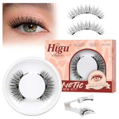 Higu Clace Ciglia finte magnetiche naturali, ciglia finte magnetiche con applicatore,non necessitano di colla magnetica, facili da indossare e rimuovere (LASH-A2)