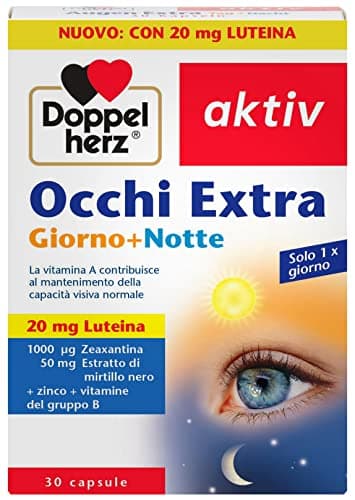 Occhi Extra - con 20mg Luteina, Zeaxantina, Zinco e Mirtillo nero - 30 capsule - Integratore per la Salute della Vista - Giorno + Notte - Doppelherz