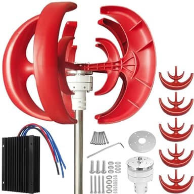 Generatore Eolico ad ASSE Verticale da 1000 W, Tipo Lanterna, 12 V/24 V/48 V, Kit generatore Eolico a 5 Pale con regolatore e generatore a Magnete Permanente per tetti, Strade, Camper, 12 V