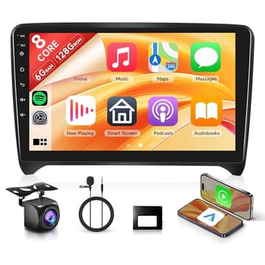 6G+128G 8 Core Android 15 Autoradio per Audi TT MK2 8J 2008-2014 9 Pollici Stereo Auto con Carplay Android Auto Senza Fili Mirror Link Bluetooth FM/RDS/EQ/DSP WiFi GPS Comandi al Volante Retrocamera