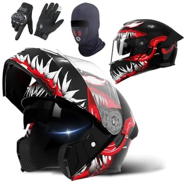 GAORUTO Casco Integrale da Moto Omologato ECE 22.06, Casco Modulare da Moto con Doppia Visiera per Adulti, Uomo E Donna G,55-61CM