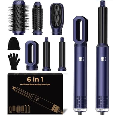 UKLISS 6 in 1 Hair Styler, Airstyler Spazzola Asciugacapelli Set con Arricciacapelli Automatico, Hair Dryer, Spazzola ad Aria Calda, Thermal Brush, Spazzola Lisciante Capelli Donne Styling - Blu