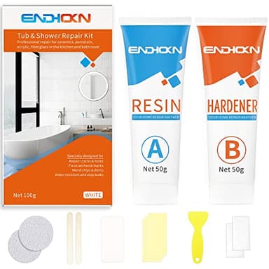Kit Riparazione Vasca da Bagno Bianco, Endhokn Ceramica Smalto Porcellana Restauro, Lavello Piastrelle Piatto Doccia Resina Kit Riparazione, Bagno Crepa Foro Riparazione Graffi (100g)