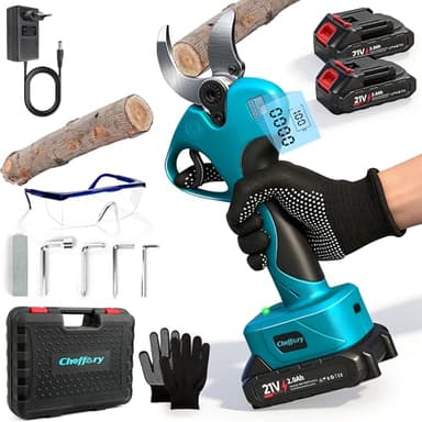 Cheffery Forbici Potatura Elettriche, 60mm Cesoie Potatura Elettriche Professionali con Lama in Acciaio SK5 800W Motore Brushless Schermo LCD, Forbice Elettrica per Giardino Fattoria (Con Batteria)