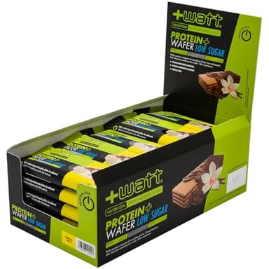 Protein+ Wafer Low Sugar, Barretta Proteica senza Zuccheri Aggiunti, +WATT (Box 25 pezzi, Vaniglia)