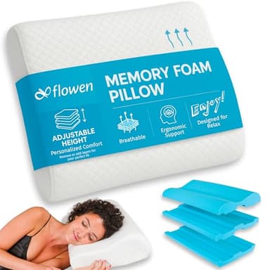 Flowen Cuscino Cervicale Altezza Regolabile Memory Foam Guanciale per Dormire a Doppia Onda Ortopedico Ideale per Supporto al Collo Ergonomico Traspirante Antirussamento Anallergico Federa Lavabile