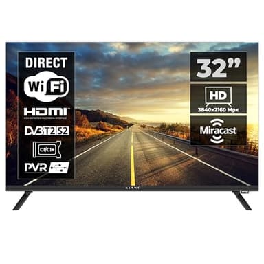KIANO Smart TV 32" Elegance – HD Ready (1366×768), schermo DLED senza cornice – Netflix, YouTube, Prime Video – Triplo tuner DVB-T2/S2/C – Bluetooth, USB-Recording – 3 HDMI, 2 USB – Nero