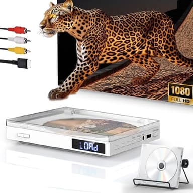 Mini Lettore DVD per TV, 1080P Full HD Lettori DVD Verticale Region Free con porta HDMI/AV Uscita, NTSC/PAL, CD Player per Televisore con cavo RCA/HDMI/AV/USB, Telecomando e Supporto