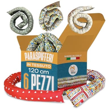 Akitaink Set 6 Paraspifferi in cotone, paraspifferi sottoporta, Parafreddo Imbottiti per Porte e Finestre, 120 cm, Made in Italy - Risparmio Energetico e Protezione Completa