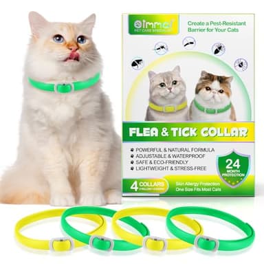 KLLALO Collare Antiparassitario Per Gatti, 4 Pezzi, Collare Antipulci Gatto Sicuro ed Efficace Realizzato Con Oli Essenziali Naturali, Impermeabile, 24 Mesi (verde giallo)