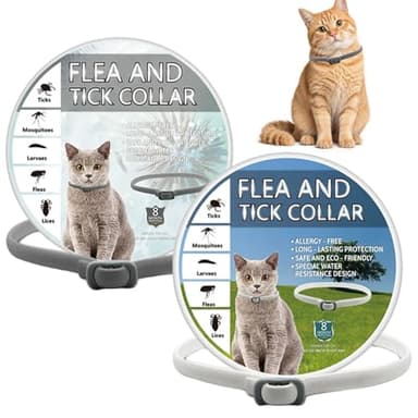 Trrymbbe Collare antipulci per Gatti da 2 Pezzi, Collare antipulci e zecche per Gatti in Silicone Regolabile da 18, 9 Pollici con Olio Essenziale, Impermeabile e Sicuro per Tutte Le Razze Dimensioni