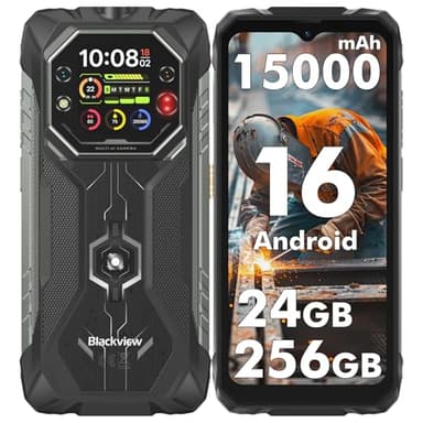 Blackview ROCK 1 Rugged Smartphone Android 16, 24GB+256GB Telefono Indistruttibile,15000mAh, 20MP Visione Notturna, Gemini AI, Display 6.56" HD+ 2.01", IP69K Impermeabile, NFC/OTG/GPS/2 Anni Garanzia