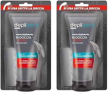 Depilzero - Crema Depilatoria Uomo Sotto La Doccia, Elimina il pelo lasciando la pelle liscia e morbida 200ml (Confezione da 2)