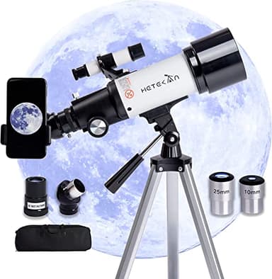 HETEKAN Telescopio Astronomico Professionale, Telescopio per Adulti Bambini Principianti, 70/400mm (16x-120x) Telescopi Rifrattore con Treppiede, Cercatore e Adattatore per Telefono