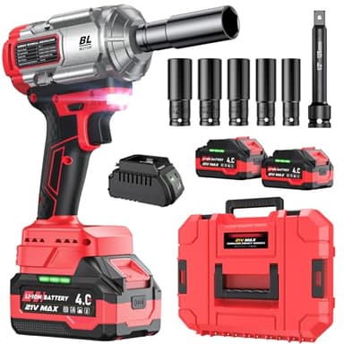 XIAZIR Avvitatore a impulsi senza fili 1200 N·m, 21V 4.0Ah×2 batterie + caricabatterie rapido, 3 velocità + luce LED, include 5 bussole + barra di estensione + valigetta, per auto