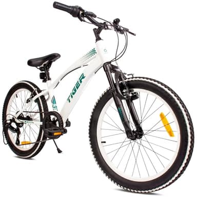 Tiger Bike Bicicletta per bambini 20 pollici ruota dimensioni da 6 a 10 anni altezza regolabile 6 velocità Shimano (Bianco Verde)