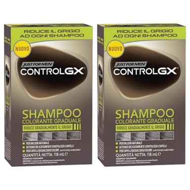 Shampoo Colorante per Uomo, Riduce il Grigio Gradualmente, con Aloe Vera e Olio di Cocco, Ideale per Tutti i Colori di Capelli dal Castano Chiaro al Nero, 118ml (2 Confezioni)