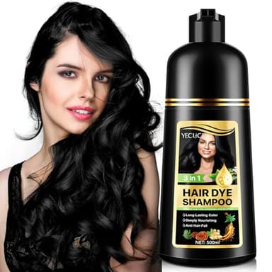 Shampoo colorante per capelli grigi 5 colori, 3 in 1, a lunga durata, shampoo per capelli istantanei, per uomini e donne, ingredienti aromatici (500 ml) (nero)