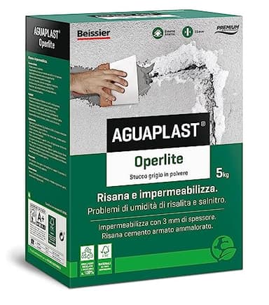 Stucco Impermeabile per Umidità e Salnitro – Aguaplast Operlite Rasante Fibrorinforzato per Esterni e Interni – Stucco Risanante per Crepe, Facciate e Cemento Armato 5kg