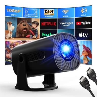 Mini Proiettore 4K 1080P Proiettore con Modalità Stella WiFi 6 y Bluetooth Proiettore con Apps e Android TV OS, Auto Keystone Altoparlanti stereo, Compatible con TV Stick/Smartphone/HDMI,Nero