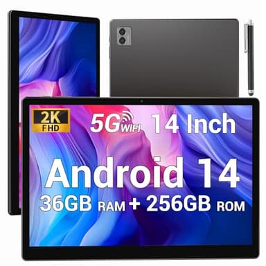 BEYNIVAN Tablet 14 Pollici 5G WiFi,Android 14 Tablet 36GB RAM+256GB ROM,20W/11580mAh,2000 * 1200 incell FHD+,13MP+8MP,Face ID/GPS/BT 5.0/TÜV/USB-C,Grigio