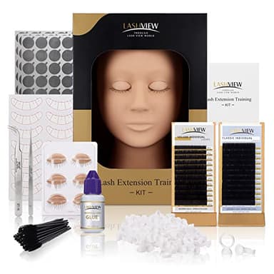 LASHVIEW Kit di estensione per ciglia, kit professionale con manichino per ciglia, con 4 palpebre rimovibili, kit per extension per ciglia, principianti, allenamento trucco e innesto delle ciglia