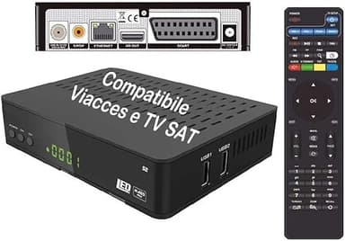 ANFEL S2 Decoder Satellitare Full HD Compatibile Con TV satellitare Rai Satellite e Tv Svizzera Italiana S2 DVB-S2 HEVC H265 MAIN 10,Telecomando Universale 2 in 1 per il ricevitore e la TV