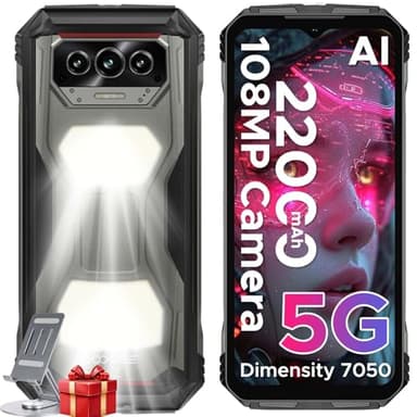 DOOGEE VMAX S Rugged Smartphone 5G, 24GB+256GB, Telefono Indistruttibile, 22000mAh Batteria 33W, 1200LM Luce Campeggio, 108MP Fotocamera, Dimensity 7050 Smartphone Rugged, 6.58" FHD+120Hz, OTG/NFC/GPS