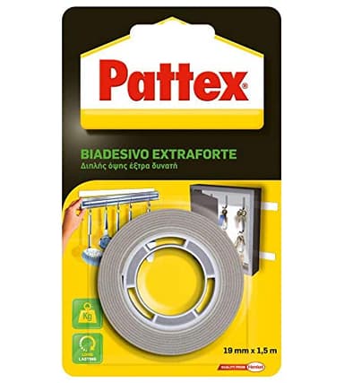 Pattex Biadesivo Soffice Extraforte, Superpotetente, Per Incollaggi Verticali di qualsiasi Materiale, Piastrelle, Plastica, Legno, Per Riparazioni, Per Accessori in Bagno e Cucina, 19mmx1,5m