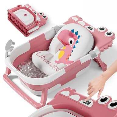 Vaschetta Bagnetto Neonato Pieghevole - Vaschetta Bagnetto Bambini 1-3 Anni Con Cuscino Da Bagno - Vaschetta Bagno Neonato Con Termometro - Supporto Bagnetto Neonato - Regalo Per La Nascita Bambino