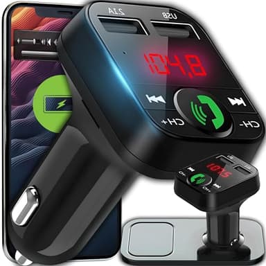 Retoo Trasmettitore FM Bluetooth Black con doppio caricatore USB, lettore di schede SD TF e display digitale, kit vivavoce per auto, adattatore audio per auto, caricatore universale dispositivi GPS