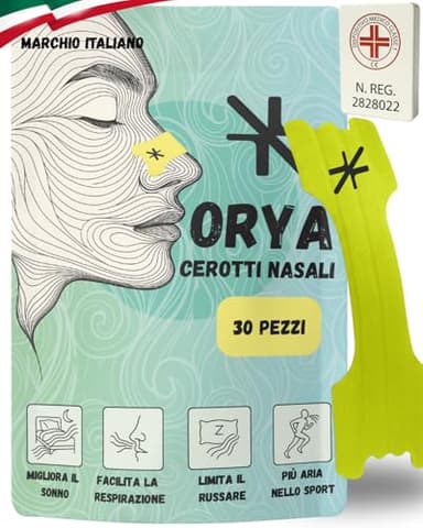ORYA, 30 Cerotti Nasali Antirussamento e per lo Sport, Dilatatore Nasale per Respirare Meglio, Riduce il Russamento, Giallo