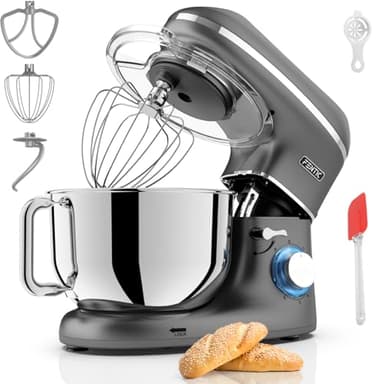 Fentic Impastatrice Planetaria - 2000W - Ciotola in Acciaio Inossidabile (6,2 L) - Impastatrice con Frusta, Gancio Impastare e Mescolatore - Inclusa e accessori extra - Antracite